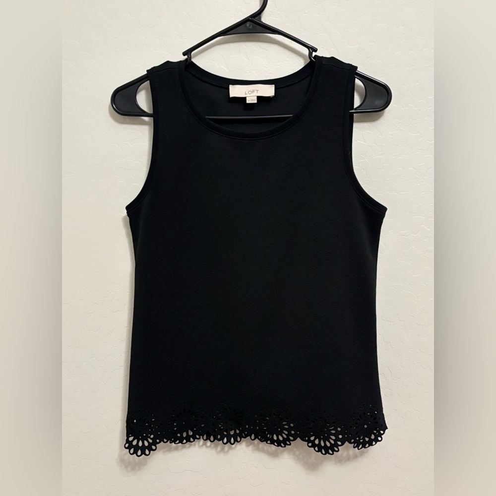 LOFT Black Tank XS with Lattice Hem